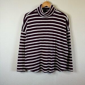 Aerie Maroon White Stripe Long Sleeve Drop Shoulder Comfy Turtleneck Shirt MED